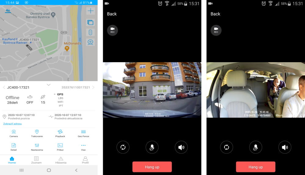aplicație cameră auto profio x5 cu GPS și transmisie live