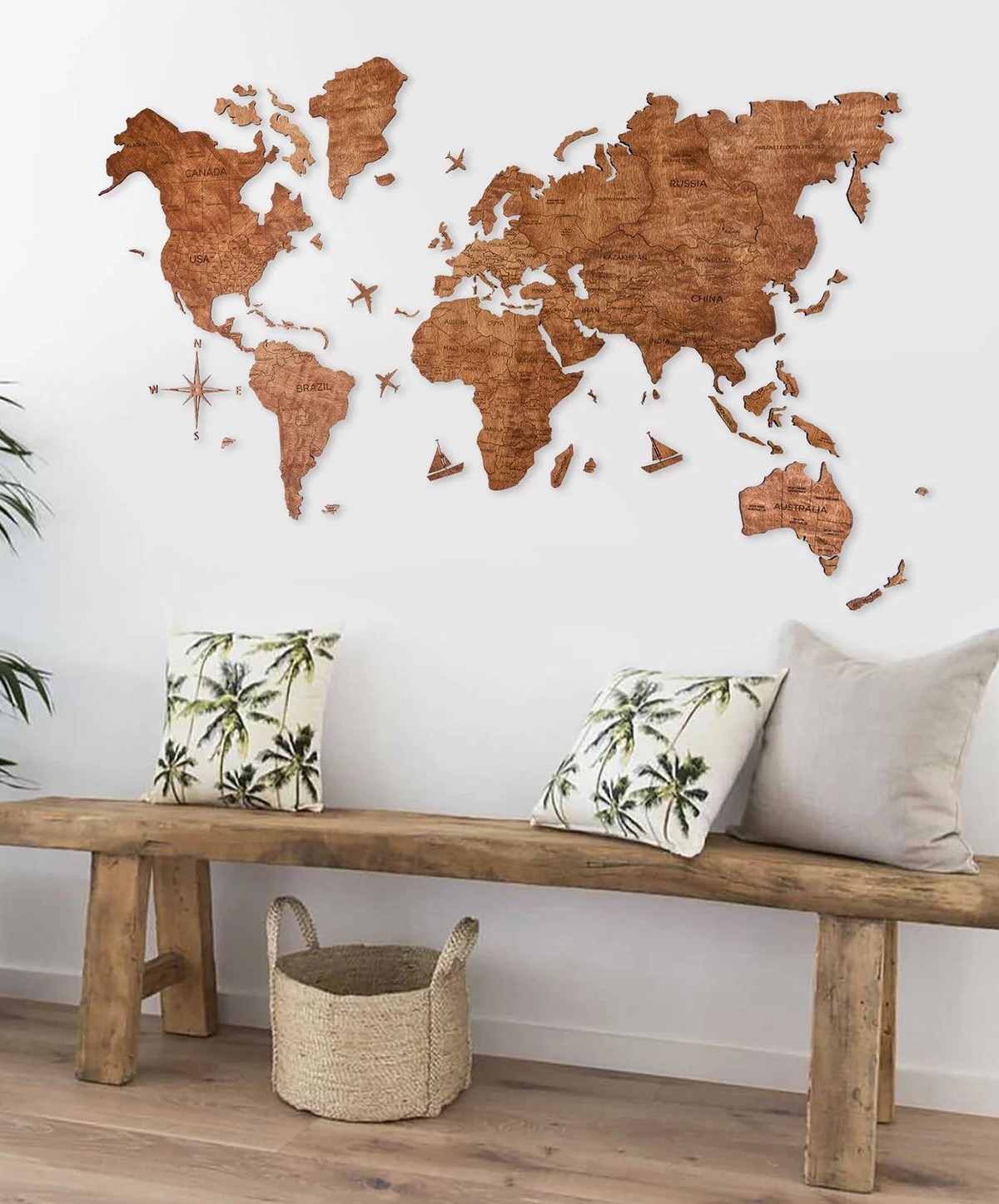 Harta lumii din lemn culoarea stejarului