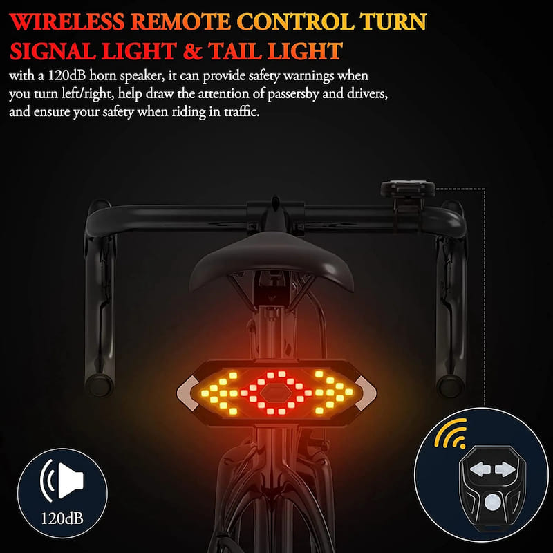 Lumină din spate pentru bicicletă cu semnalizatoare pentru o lumină din spate pentru bicicletă fără fir cu controler
