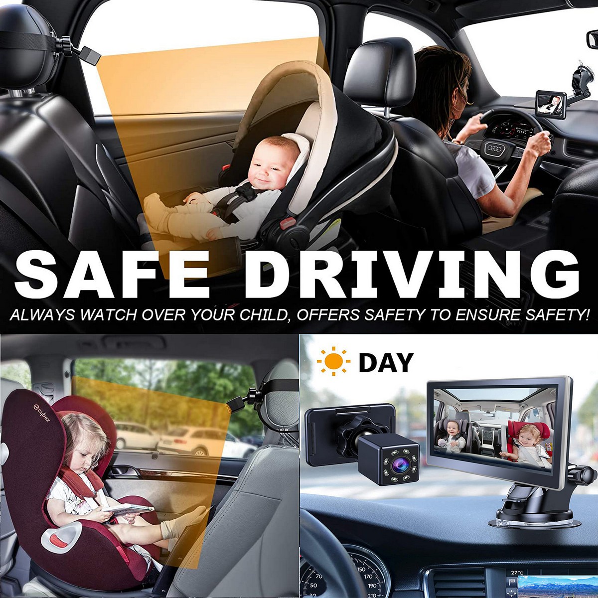 monitorizarea copiilor în mașină set de camere IR cu monitor