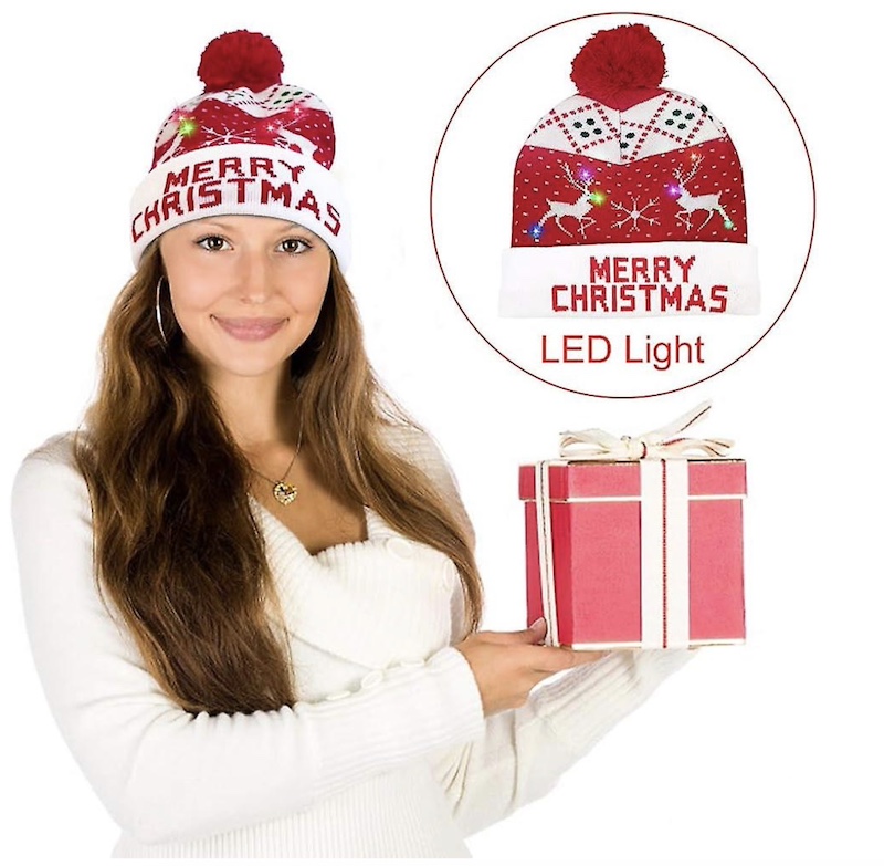 Pălărie de iarnă cu pompon Crăciun strălucitor cu becuri LED - CRACIUN FERICIT