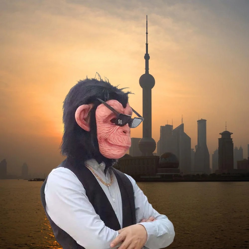Mască pentru cap de maimuță cimpanzeu din latex siliconic