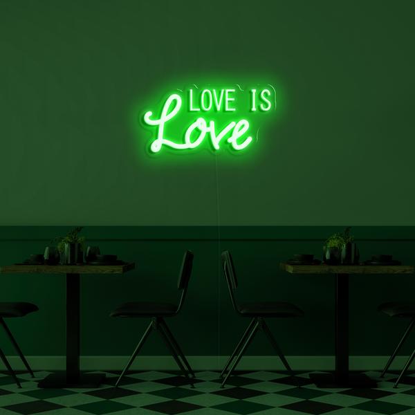 Logo LED neon 3D pe perete - Love is Love cu dimensiuni de 50 cm