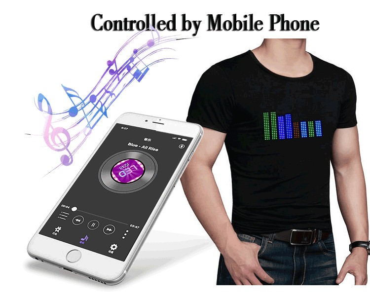 cămașă cu led telefon mobil smartphone programabil