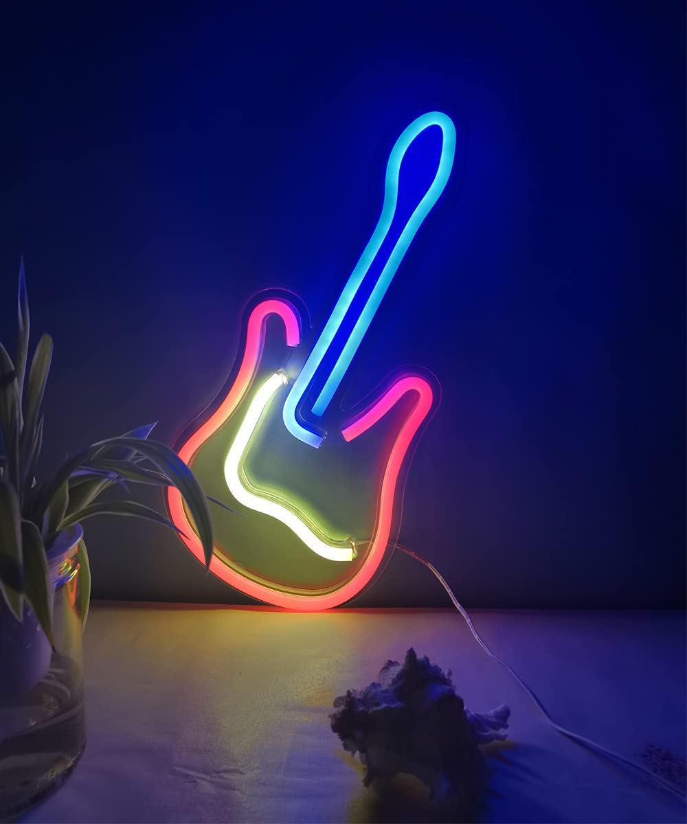chitară strălucitoare pe perete - led neon