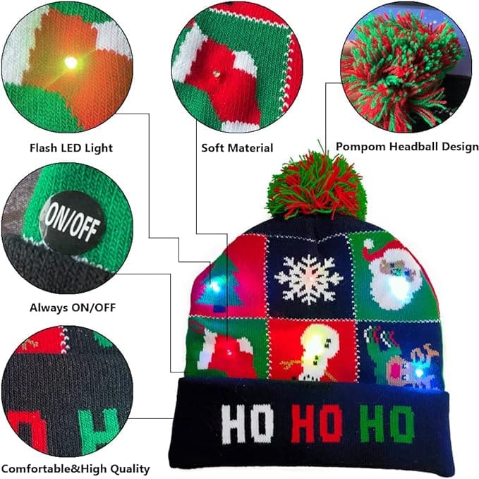 pălării de iarnă de Crăciun cu pompon și LED-uri strălucitoare