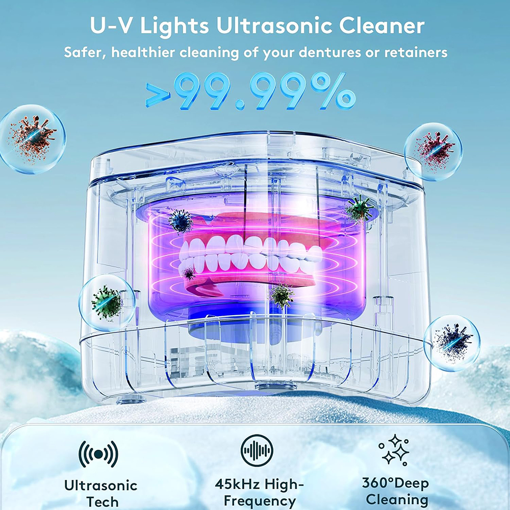 curățător cu ultrasunete dispozitiv de curățare proteze dentare U-V 99,99% curățare ușoară