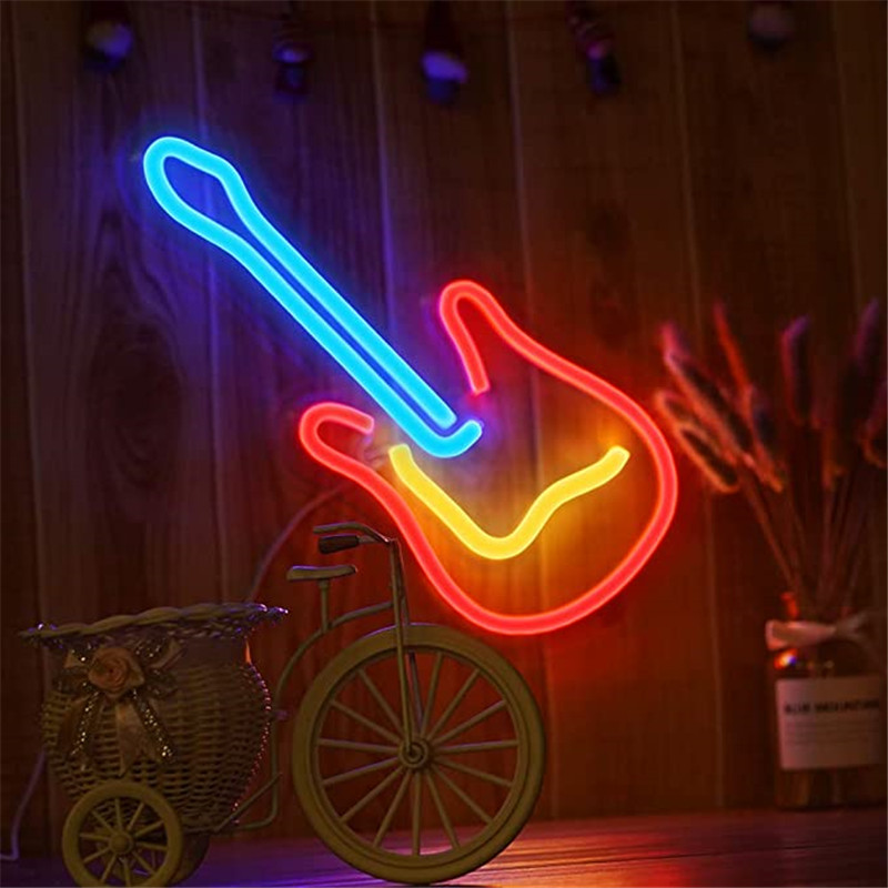 neon banner chitară iluminare strălucitoare
