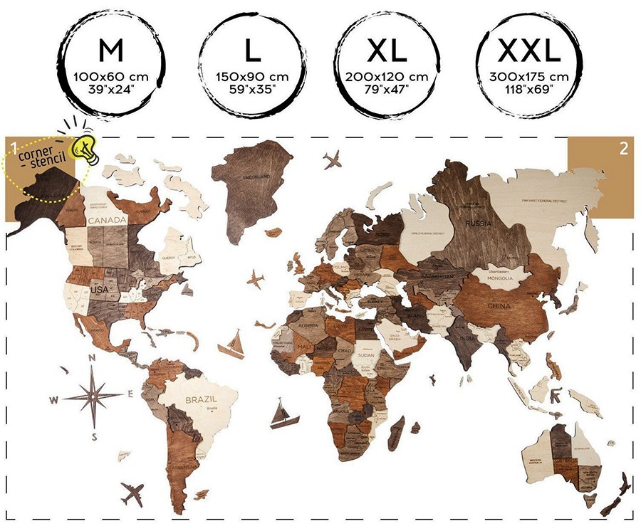 Harta lumii 3D perete dimensiune XL
