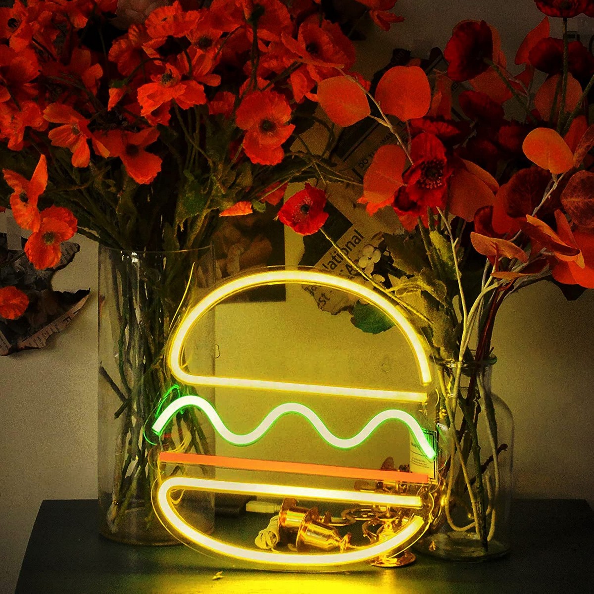 placa led restaurant neon logo light - burger hamburger