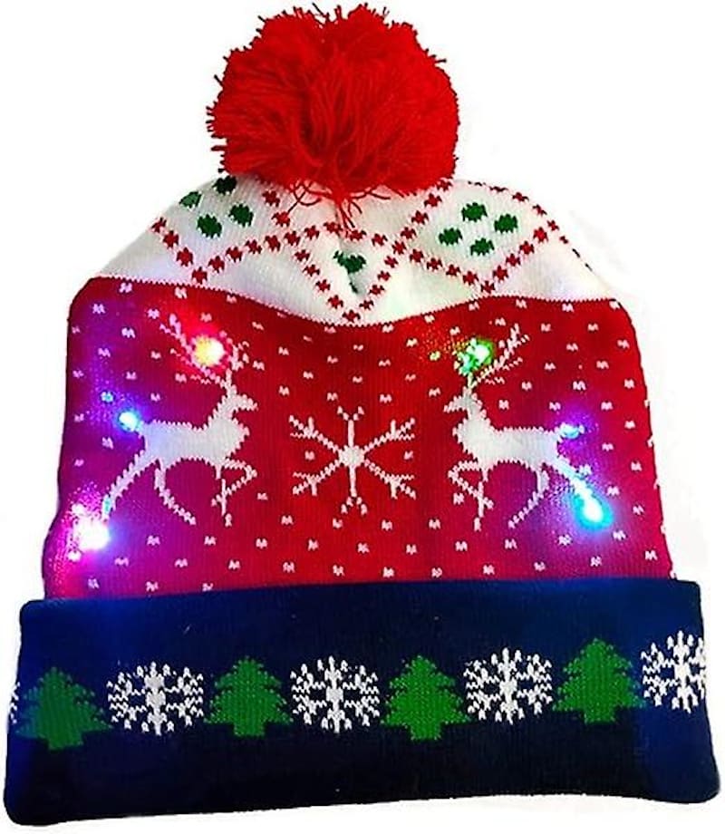 Pălărie de iarnă cu pompon, Crăciun iluminat cu becuri LED - CPRIVĂ DE CRACIUN
